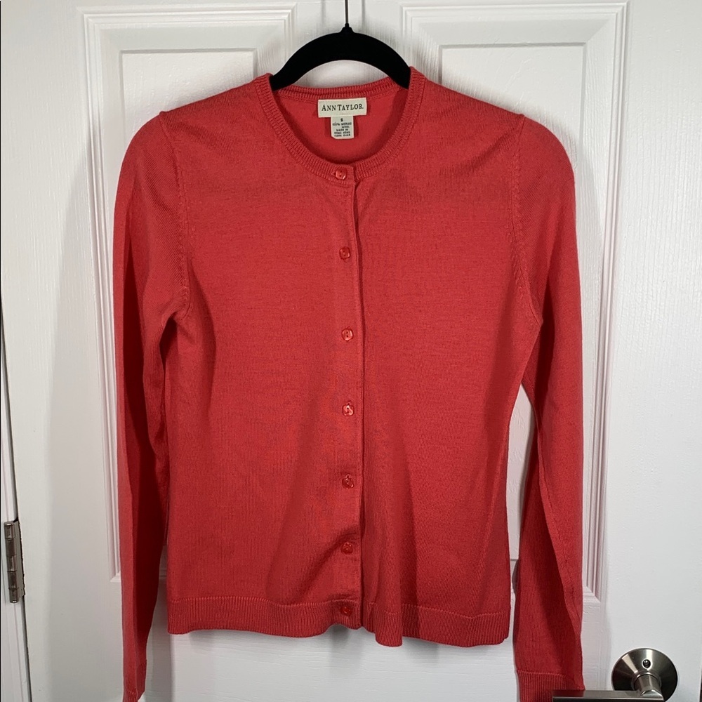 Ann Taylor pink merino wool cardigan sweater size small